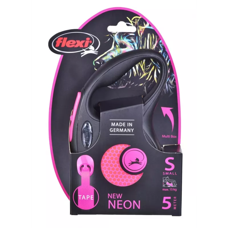 Flexi New Neon S 5 m Suņa izvelkamā pavada