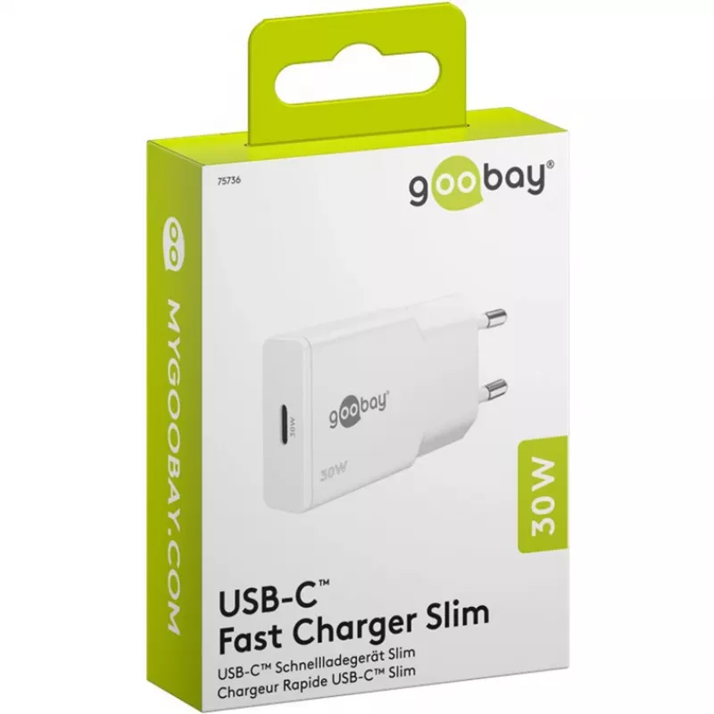 USB-C PD GaN ātrais lādētājs plāns (30 W) (balts)