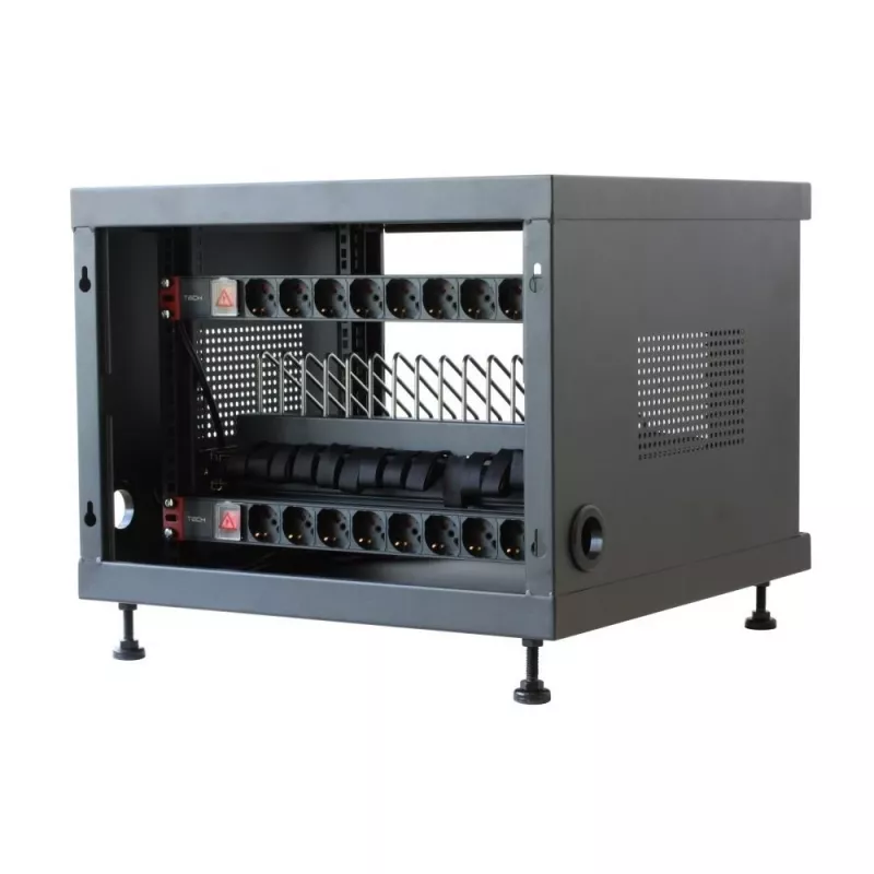 Statīva plaukts TECHLY 367652 kabeļu organizators ar 3M līmējošu stiprinājumu, tērauds, 550×550×410 mm, melns