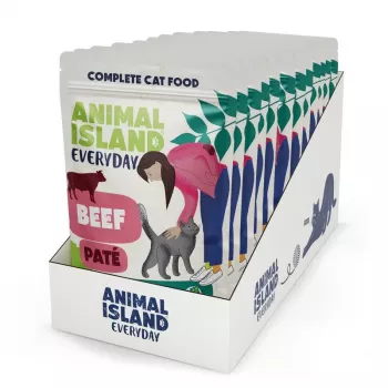 ANIMAL ISLAND pastēte ar liellopu gaļu maisiņos kaķiem 12x100g