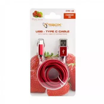 Sbox USB->Type-C M/M 1.5m CTYPE-1.5R Zemeņu sarkans