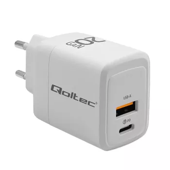 GaN lādētājs QOLTEC 51823 20W USB strāvas adapteris, 5V/20V izeja