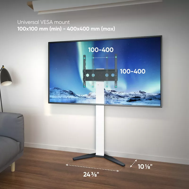 TV statīvs/stends ONKRON TS1140-W ekrāniem no 66 līdz 165,1 cm (26 collas–65 collas), 35 kg, VESA 100x100–400x400, augstums 880–1100 mm, balts