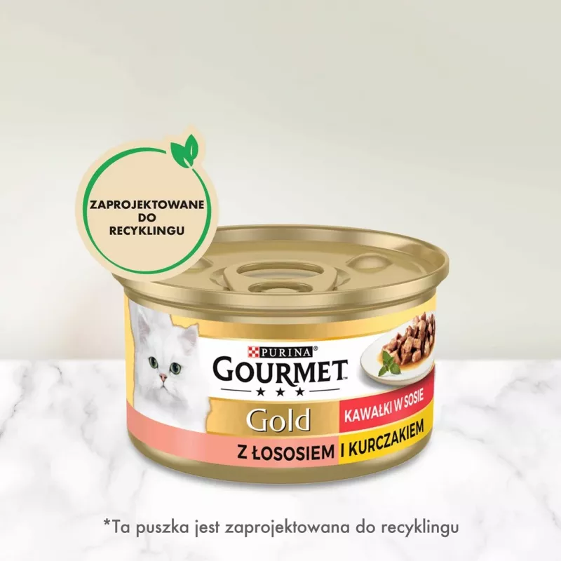 Slapjā kaķu barība Purina Nestlé GOURMET Gold Adult 85 g — Vistas & Laša garša, proteīns 7%, mitrums 82%