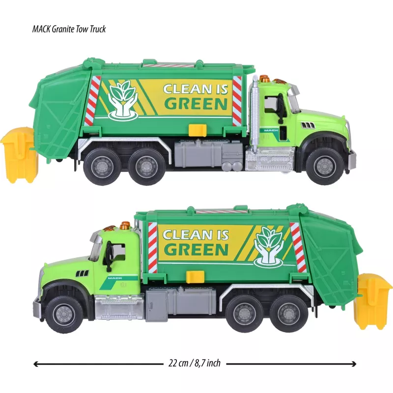 Rotaļu transportlīdzeklis Majorette Mack Granite atkritumu vedēja modelis 213743007, spiedlieta miniatūra