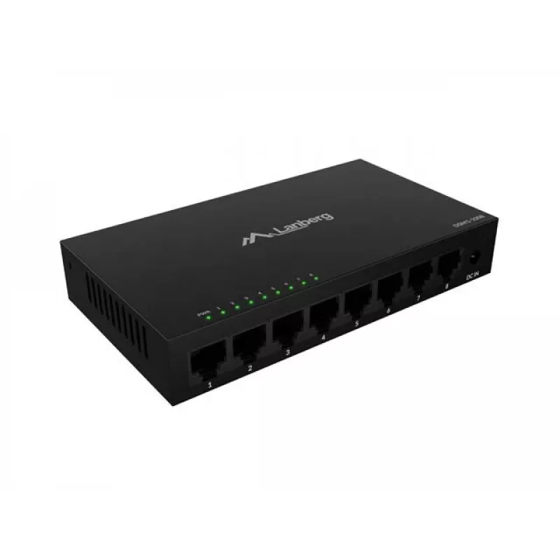 Tīkla komutators LANBERG DSM1-1008 8x 1 Gb/s nevadāms Gigabit Ethernet galddators 12V metāla korpuss