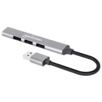 Manhattan USB-A 4-portu centrmezgls, 4x USB-A porti (1x 5 Gbps USB 3.2 Gen1 aka USB 3.0, 3 x 480 Mbps USB 2.0), ar USB barošanu (nav nepieciešams ārējais barošanas avots), alumīnijs