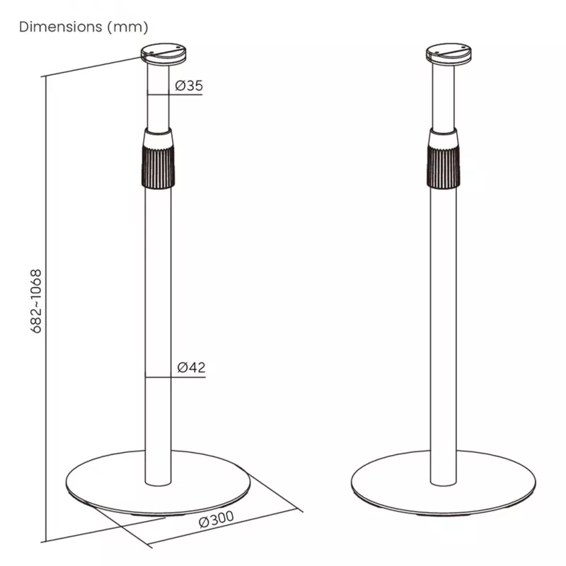 Grīdas statīvs MACLEAN MC-496 Sonos Era 100 un 300, regulējams augstums 682–1068 mm