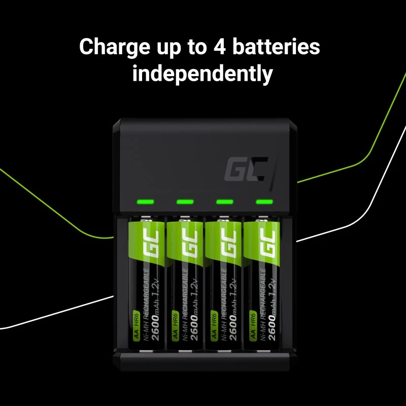 Akumulatora uzlādes ierīce zaļa Cell GC VitalCharger ar 4× AA 2000mAh NiMH baterijām