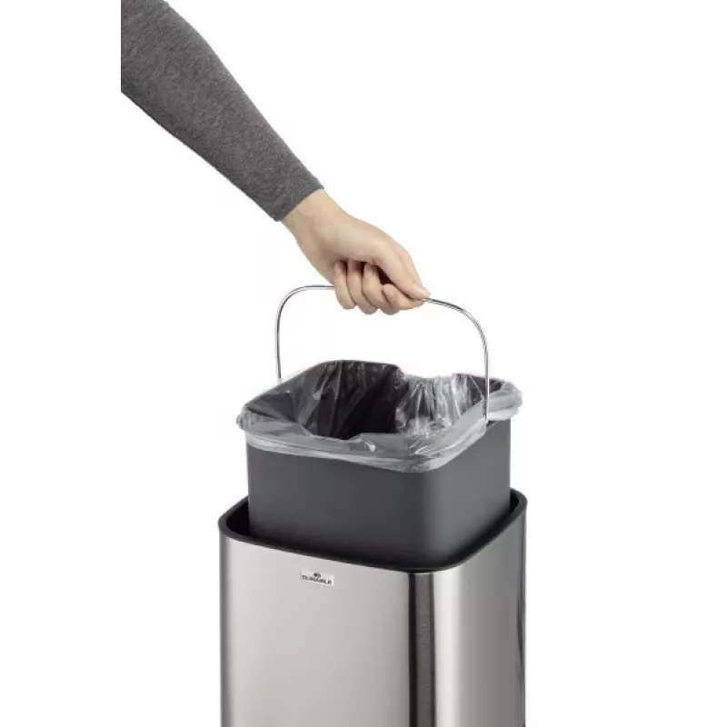 Durable TOUCH 12L taisnstūra nerūsējošā tērauda miskaste sudraba/melnā krāsā