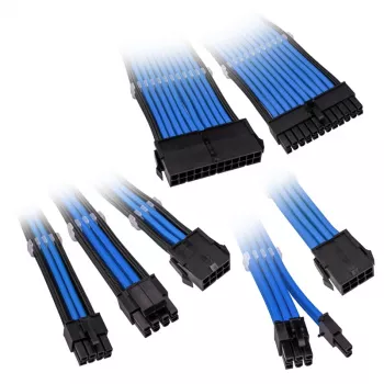 Pīta kabeļa pagarinātāju komplekts Kolink Core Adept — 20+4pin, 8pin, 4+4pin, 3×6+2pin, zils, PET apvalks