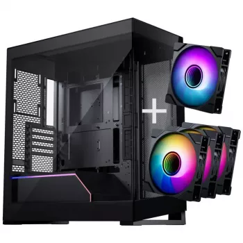 PHANTEKS NV-Series NV5 MK2 ATX korpuss, rūdītā stikla, DRGB - Satin Melns + 3-Pack M25 Gen2 PWM D-RGB ventilators Reverse Blade + 1x parastais ventilators - 120mm