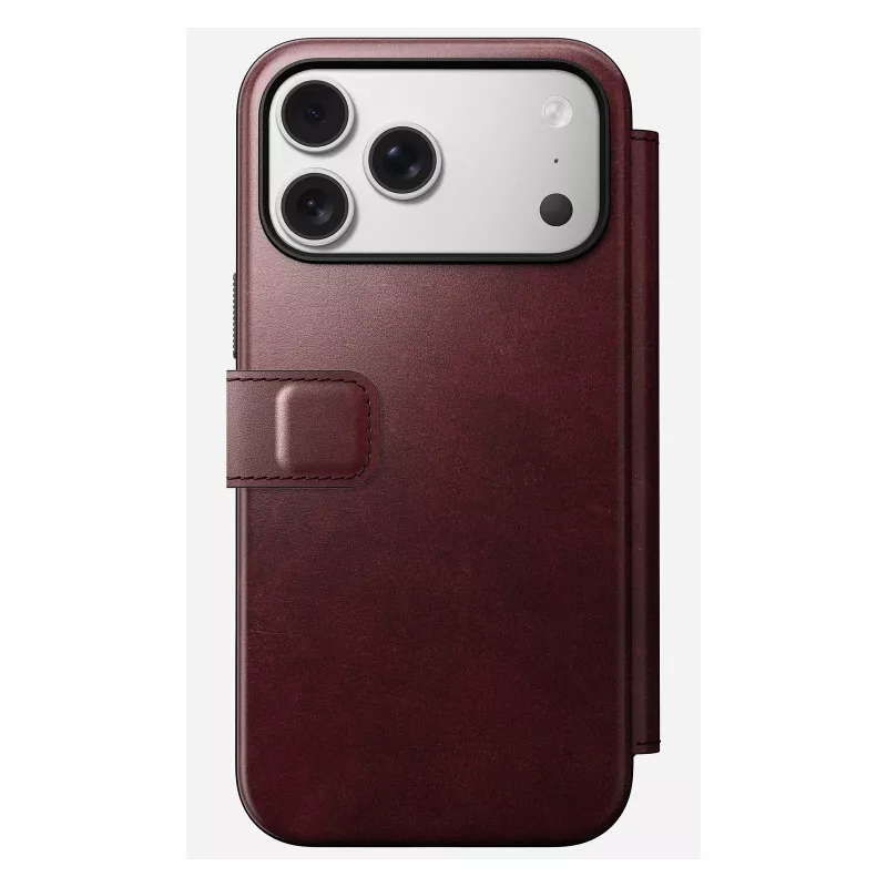 Mobilā tālruņa vāciņš Nomad Modern Leather Folio iPhone 17 Pro Max — āda, TPU, PC, alumīnijs, bordo, 16 cm (6,3 collas)