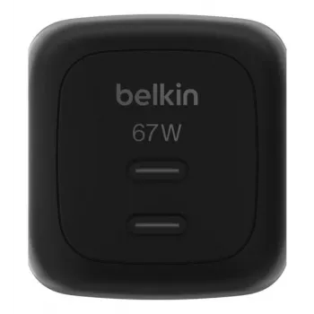 AC iekštelpu ātrais lādētājs Belkin WCH020kqBK, 2× USB-C, universāla savietojamība, strāvas aizsardzība, melns