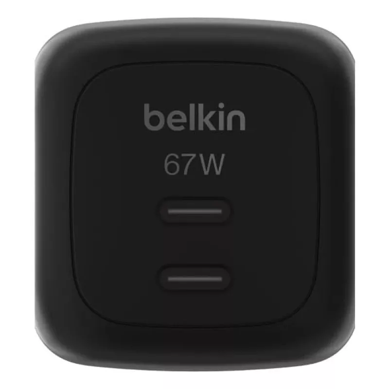 AC iekštelpu ātrais lādētājs Belkin WCH020kqBK, 2× USB-C, universāla savietojamība, strāvas aizsardzība, melns