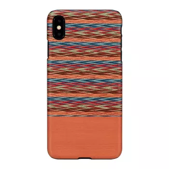 Telefona maciņš no koka un metāla iPhone XS Max — brūns rūtains raksts ar melnu apdari