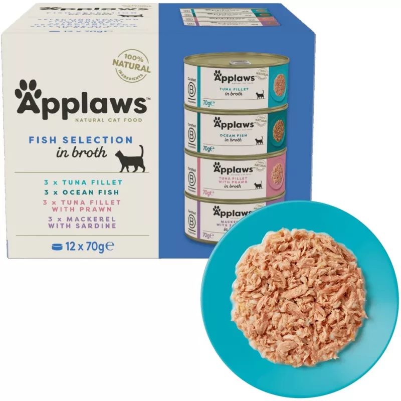 APPLAWS Zivju izlases multipaka buljonā - slapjā kaķu barība - 12x70g
