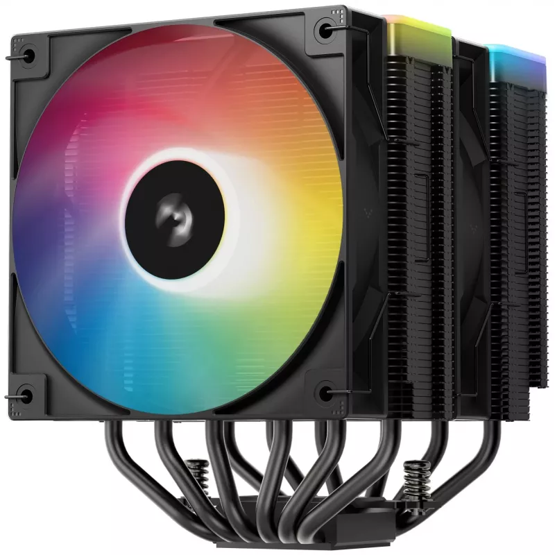 Gaisa dzesētājs DeepCool AG620 BK ARGB V2 — 120 mm divkāršs ventilators, 6 siltuma caurules, LGA 1700/AM4/AM5 atbalsts, melns