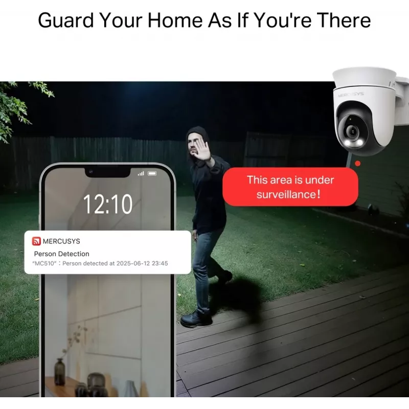 IP drošības kamera MERCUSYS MC510 kupolveida 2 MP, 2304×1296, 30 fps, Wi‑Fi un Ethernet, IR nakts redzamība, griestu stiprinājums, balta