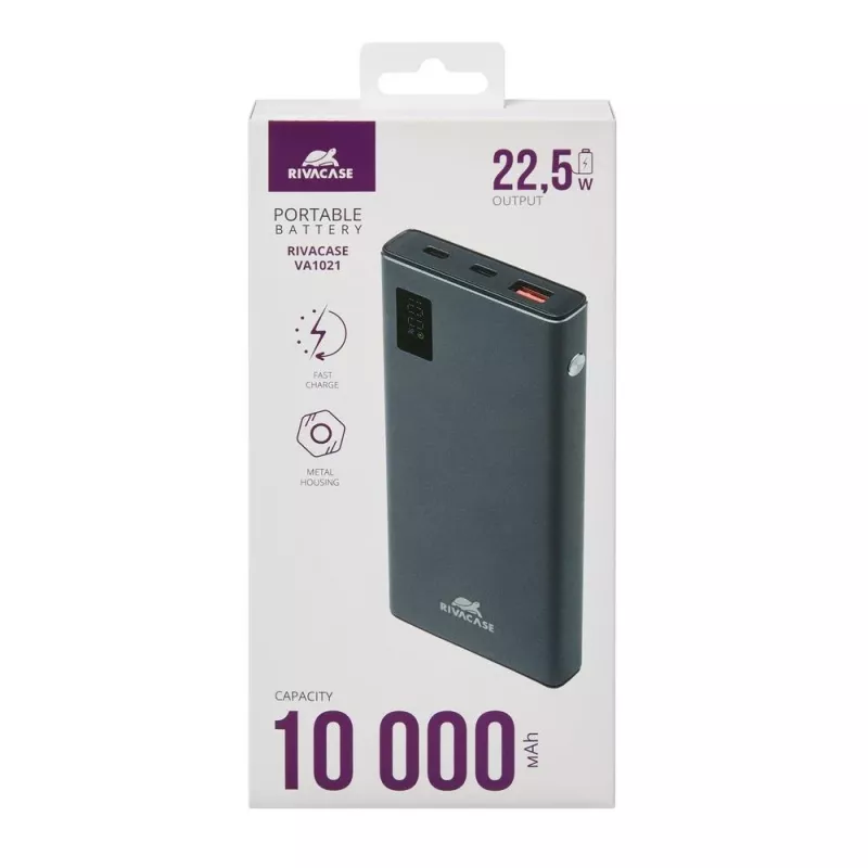 Ārējais akumulators Rivacase VA1021 10000mAh, divas USB izejas, LED indikatori, kompakts pārnēsājams lādētājs