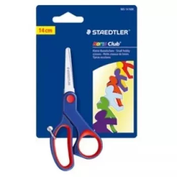 Šķēres Staedtler Noris Club 965 vienas asmens, nerūsējošā tērauda asmeņi 14 cm, zilas/sarkanas