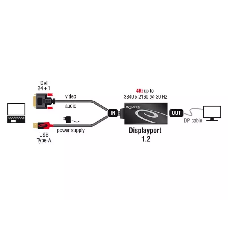 Kabelis DVI 24+1 + USB-A/Displayport 20p DeLOCK 62596