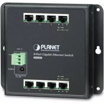 PLANET WGS-803 - slēdzis - nepārvaldīts + 8 x 10/100/1000 - DIN sliedes stiprinājums, sienas stiprinājums - līdzstrāva (WGS-803)