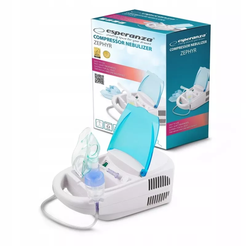 Galda tīkla smidzinātājs ESPERANZA ECN002 — 0,4 ml/min izsmidzināšana, 10 ml tilpums, pieaugušo un bērnu maskas, iemutis, 220 V