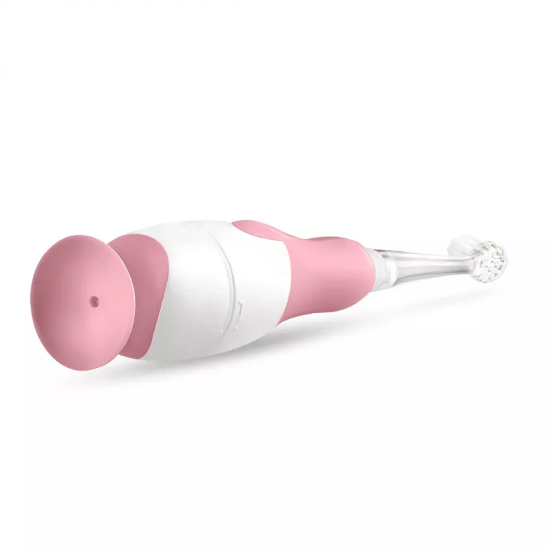 Elektriskā zobu birste neno Denti Pink bērniem — vibrējoša, mīksti sari, AAA baterija, 2 min taimeris