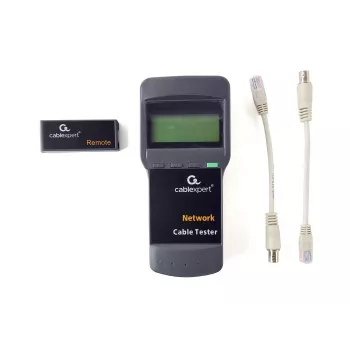 Tīkla kabeļu testētājs GEMBIRD NCT-31 — nepārtrauktības testētājs ar LCD, RJ-11/RJ-12/RJ-45 atbalsts, melns