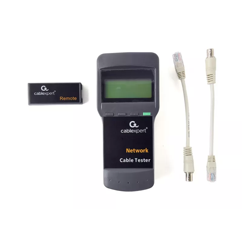 Tīkla kabeļu testētājs GEMBIRD NCT-31 — nepārtrauktības testētājs ar LCD, RJ-11/RJ-12/RJ-45 atbalsts, melns