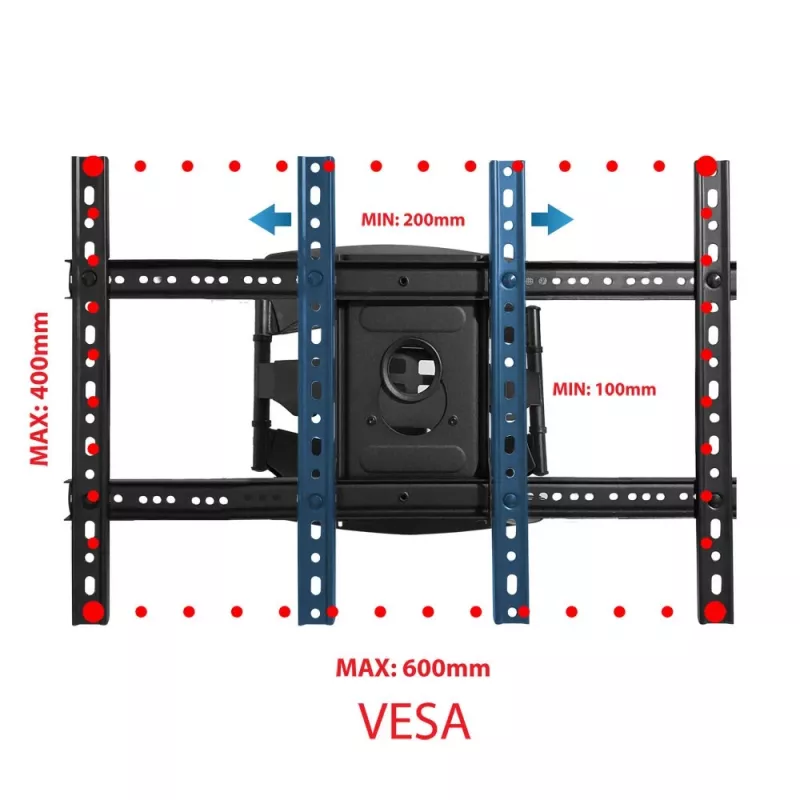 Sienas stiprinājuma rāmis ESPERANZA ERW021 40–85 collu plakanajiem televizoriem, metāla, noliecams, 6–50 cm attālums, 68 kg ietilpība, VESA 200x100–600x500 mm