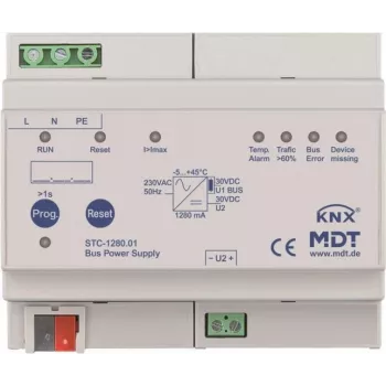 MDT STC-1280.01 kopnes barošanas bloks ar diagnostiku 8TE, REG, 1280mA (STC-1280.01)
