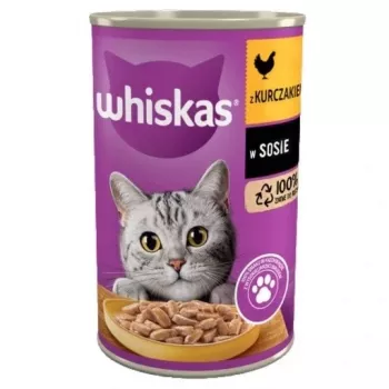 Mitra kaķu barība Whiskas 400 g — vistas garša, pieaugušiem kaķiem, burka