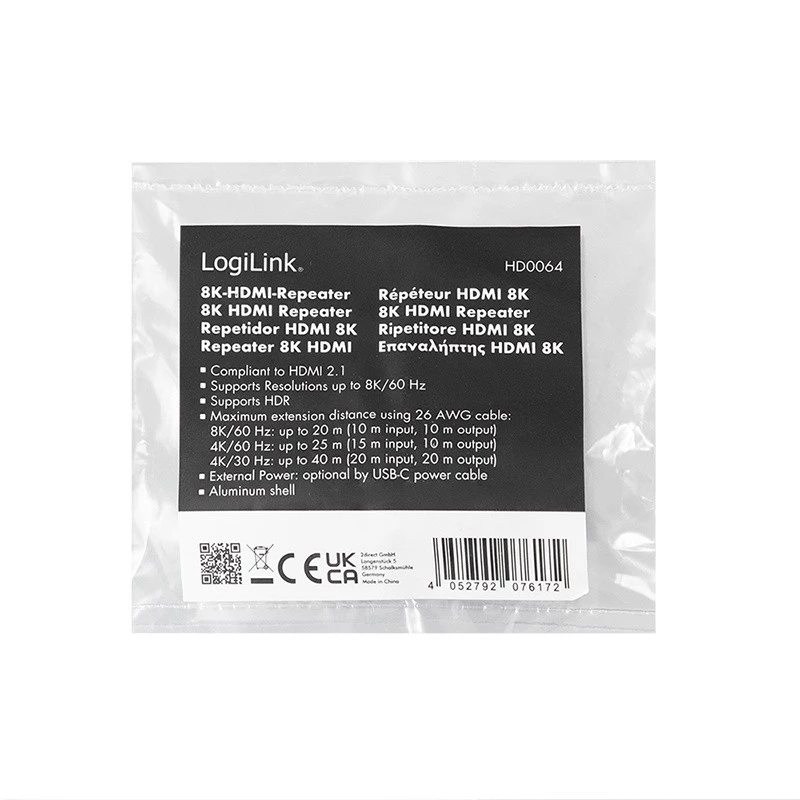 HDMI retranslators, 20m, 8K 60Hz, HDCP 2.3, alumīnijs, zils