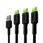 USB-C kabelis zaļa Cell KABGCSET02 1,2 m (USB A uz USB C, 2,4 A, 480 Mbps) 3-gab. komplekts ar LED fona apgaismojumu