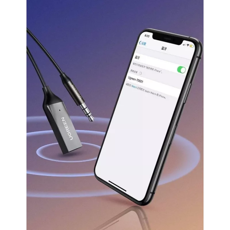 Audio uztvērējs UGREEN CM309 Bluetooth 5.0 USB ar 3,5 mm AUX ligzdu, melns, 20–20000 Hz