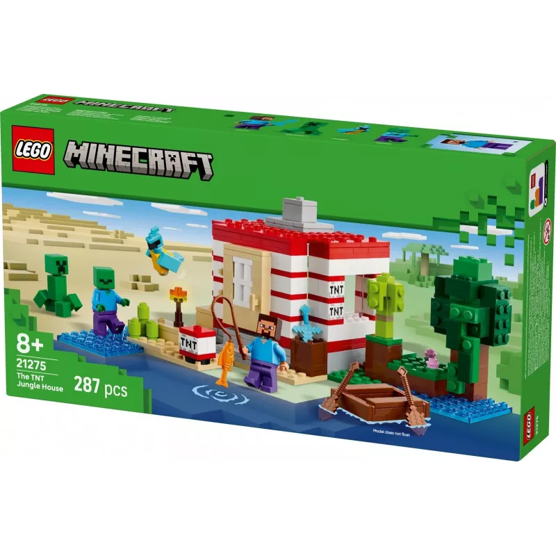 LEGO Minecraft komplekts 21275 TNT džungļu māja, 287 elementi, 2 minifigūras, vecumam 8+