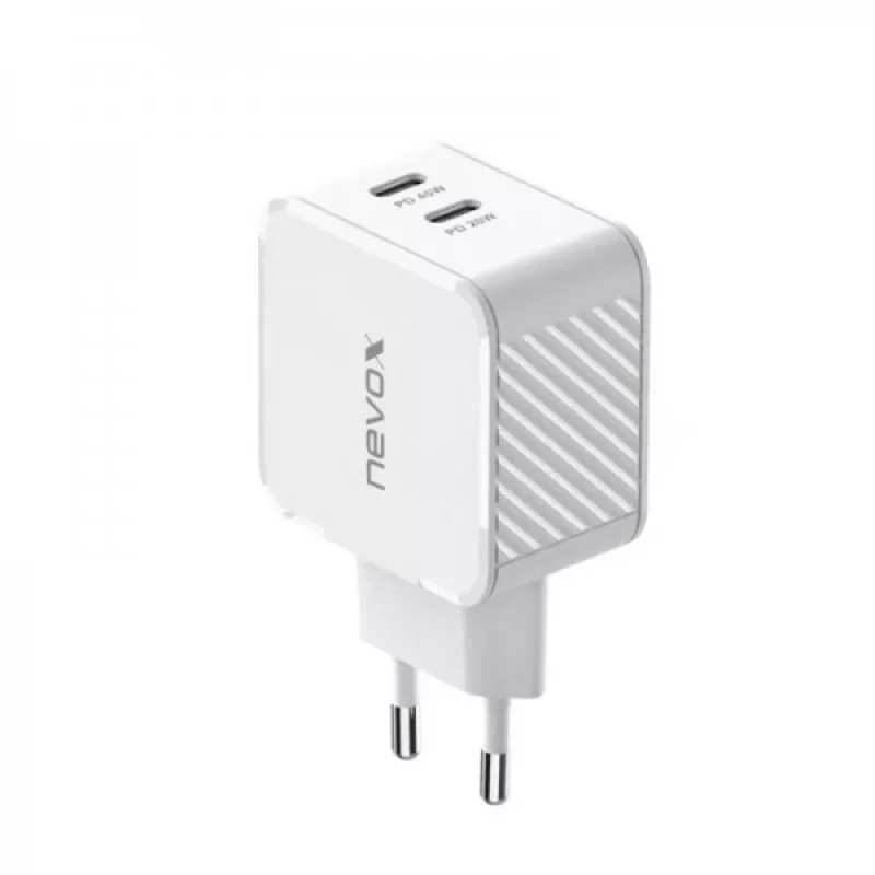 Nevox 45W Dual USB-C Power Delivery GaN lādētājs, balts, modelis 2569