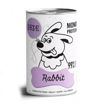 PAKA ZWIERZAKA Pepe Rabbit mitrā suņu barība 400 g — truša pastēte, pieaugušiem suņiem, bez glutēna un sojas