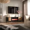 TV skapis cama meble MERCI ar kamīnu, 180 x 40 x 53,5 cm, melna virsa, ozola artisan rāmis