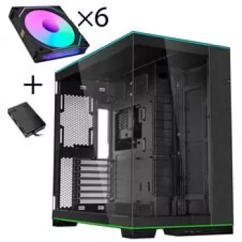 Lian Li O11 Dynamic EVO RGB PC korpusa komplekts, Midi-Tower, ARGB, rūdīts stikls + 6x UNI FAN SL-INF Reverse Blade ventilators - melns