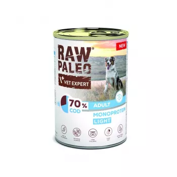 Mitrā suņu barība VETEXPERT Raw Paleo Cod Light Adult, konservēta 400 g, zivju garša, 11,3% olbaltumvielu, 1,7% tauku
