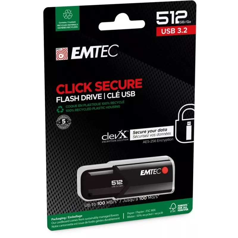 USB zibatmiņa Emtec B120 Click Secure 512 GB USB Type-A 3.2 Gen 2