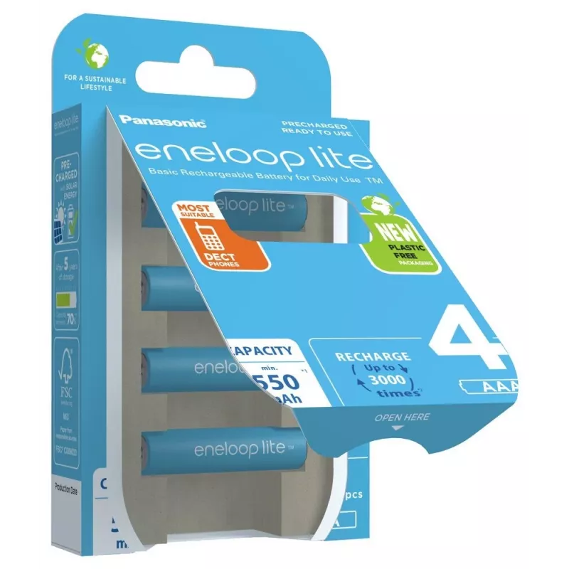 Uzlādējamās baterijas PANASONIC ENELOOP LITE AAA 550 mAh 4 gab. (BK-4LCCE/4CP)