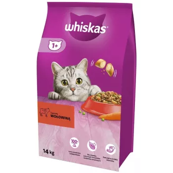 Sausā kaķu barība Whiskas Adult Beef 14 kg – pilnvērtīgs uzturs pieaugušiem kaķiem