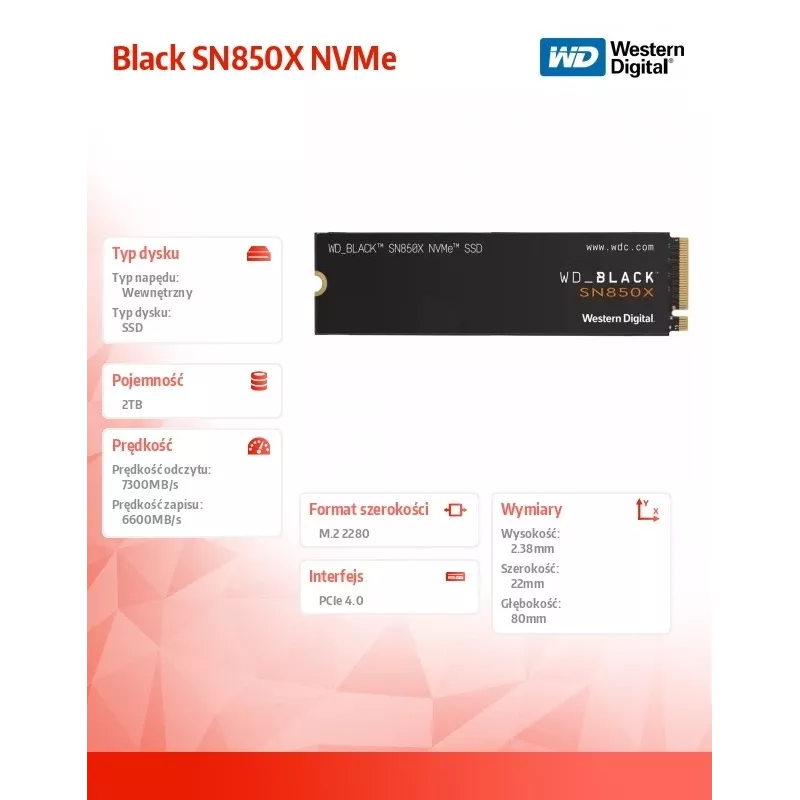 WD Melns SN850X 2TB SSD M.2 2280 NVME PCI-E Gen4 cietvielu disks (WDS200T2X0E)