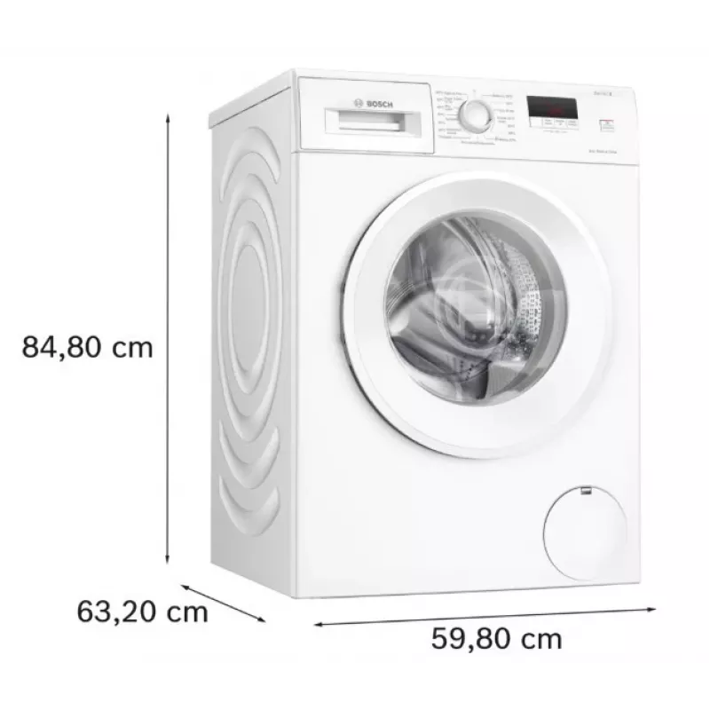 Priekšpusē lādējama veļas mašīna Bosch WGE02201PL — 8 kg, 1200 apgr./min, 55 L tilpnes, LED displejs, invertors