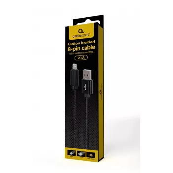 Lightning uz USB-A kabelis GEMBIRD CCDB-MUSB2B-AMLM-6 — 1,8 m, USB 2.0, 2.1 A, melns