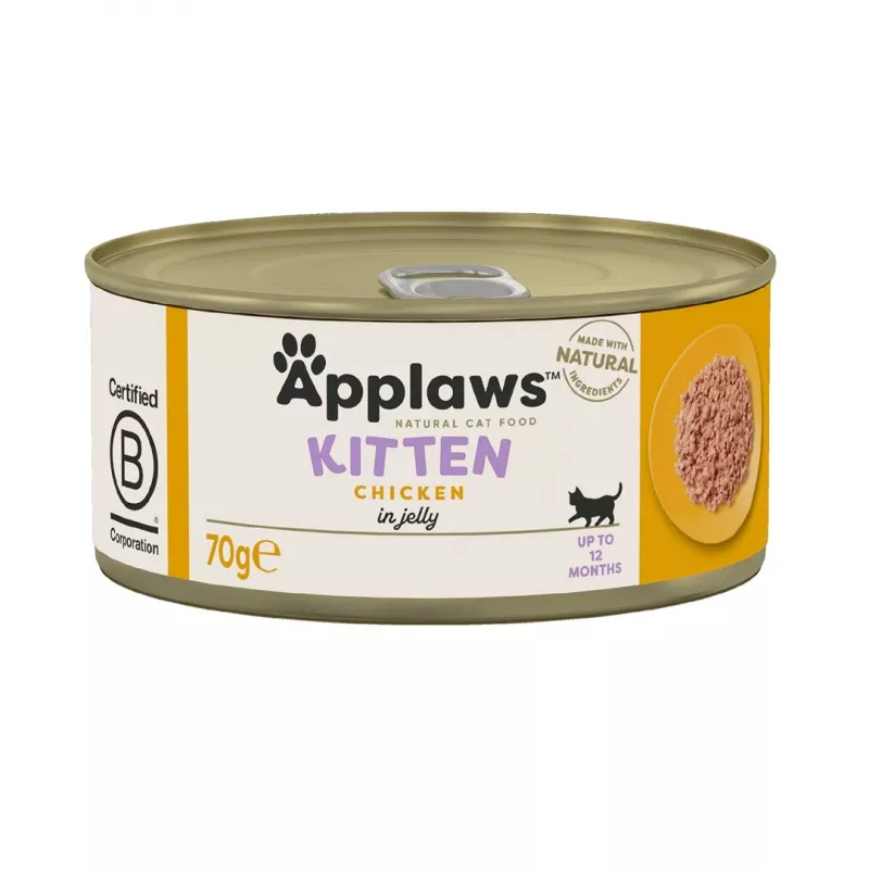 Slapjš kaķēnu barība Applaws Chicken in Jelly 70 g paciņa — 10% olbaltumvielu, 6% tauku, 81% mitruma